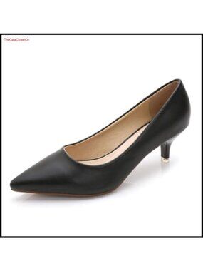 Faux Leather Pointed Toe Low Heel Dress Pumps